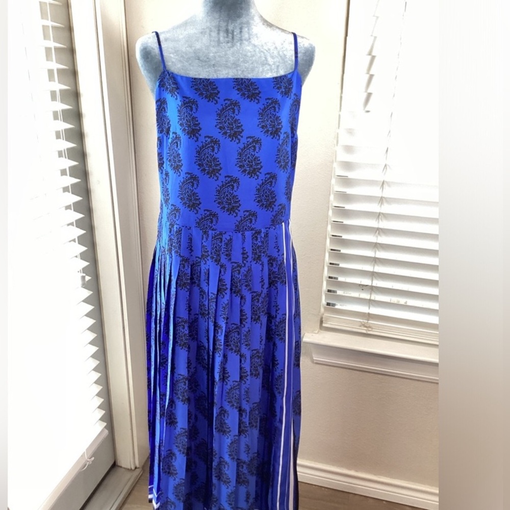 🎤🎉 Banana Republic Spaghetti Strap Paisley Pleated Midi Dress Sz 12 - Picture 4 of 12